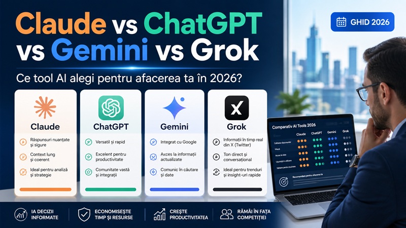 Claude vs ChatGPT vs Gemini vs Grok: Care tool AI este mai bun în 2026?