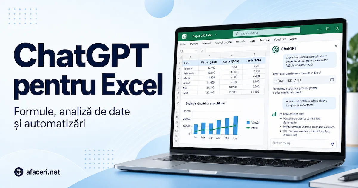 ChatGPT pentru Excel: formule, analiză de date și automatizări fără bătaie de cap