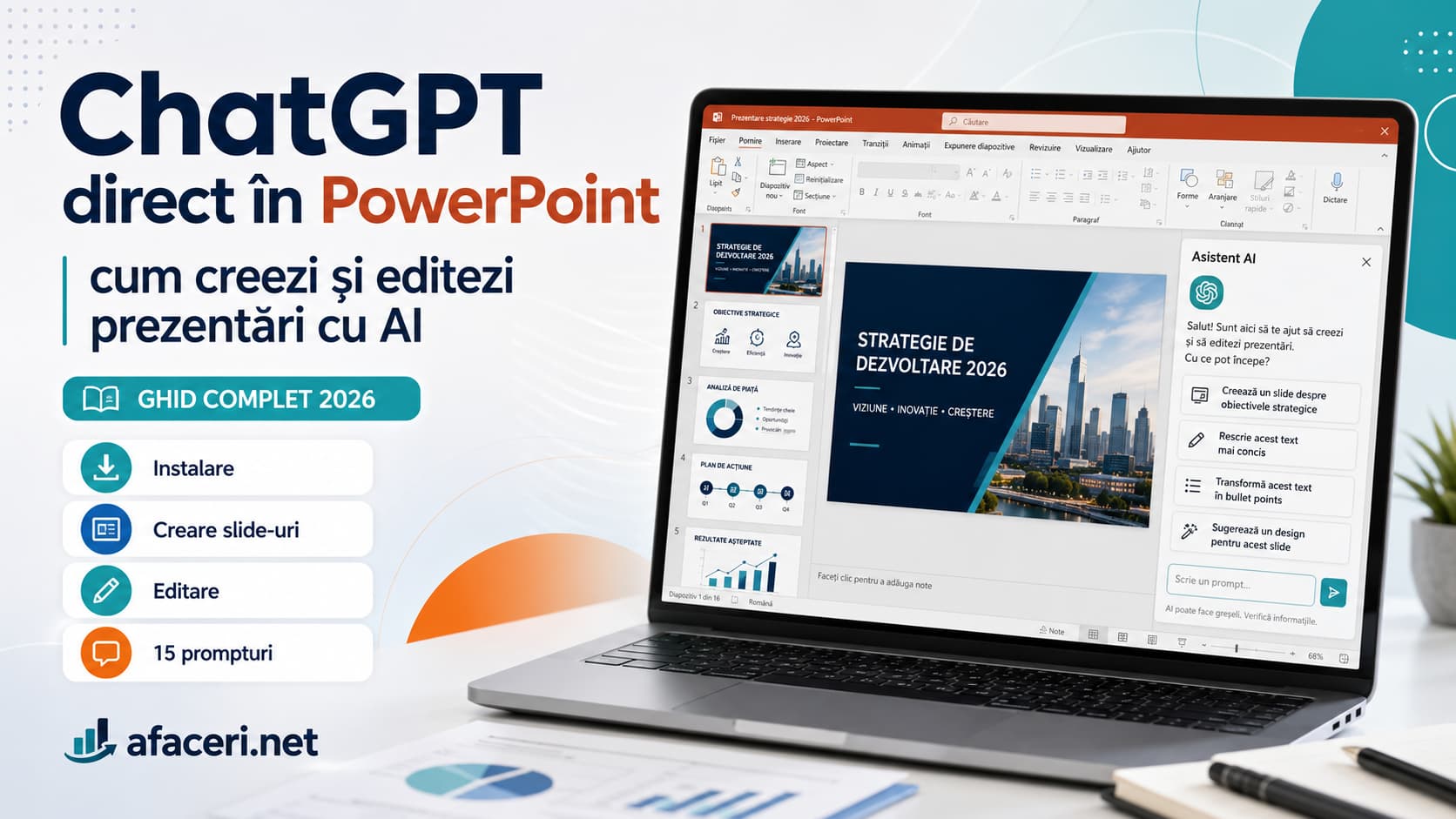 ChatGPT direct în PowerPoint: cum creezi și editezi prezentări cu AI