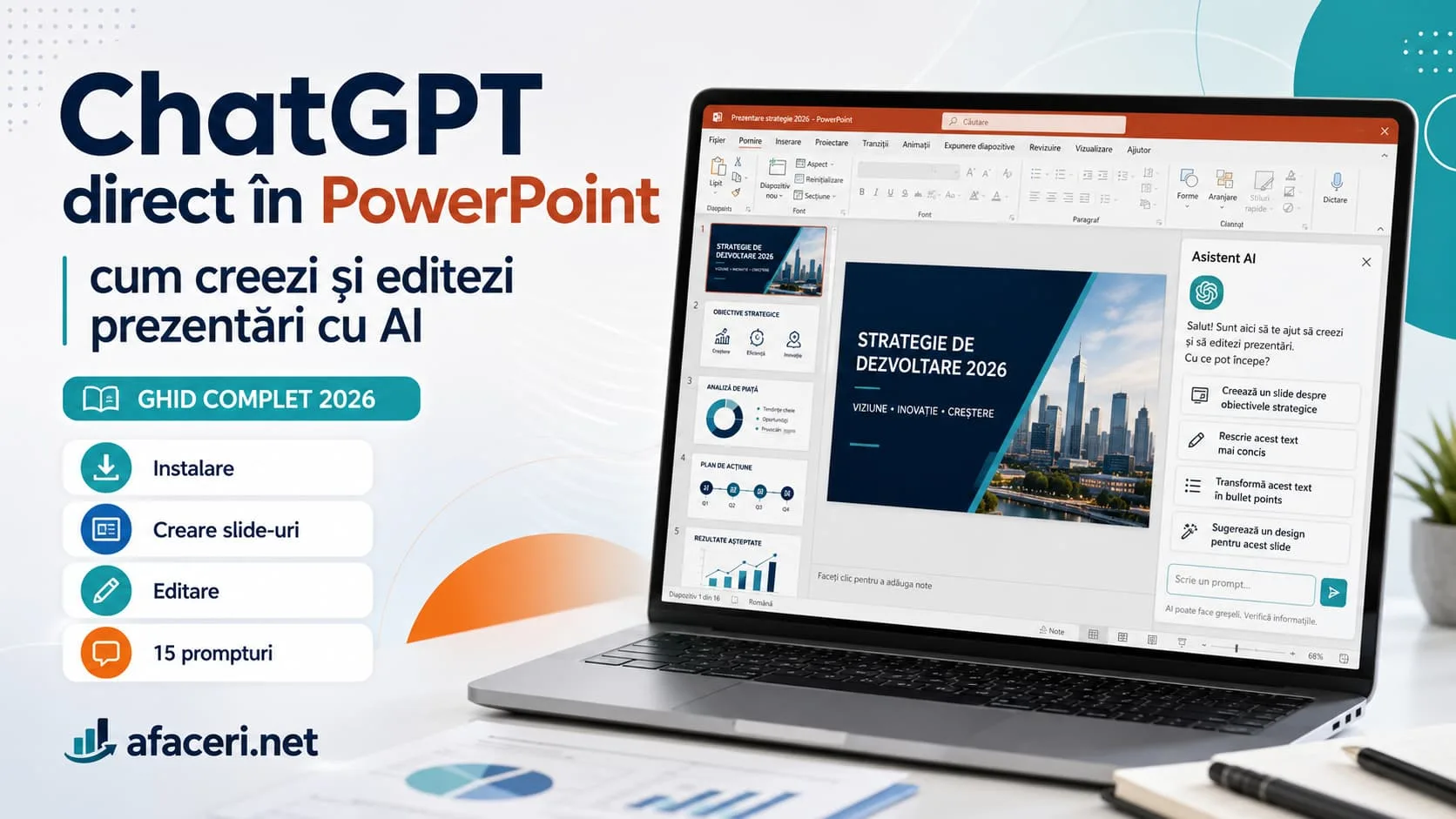 ChatGPT direct în PowerPoint: cum creezi și editezi prezentări cu AI