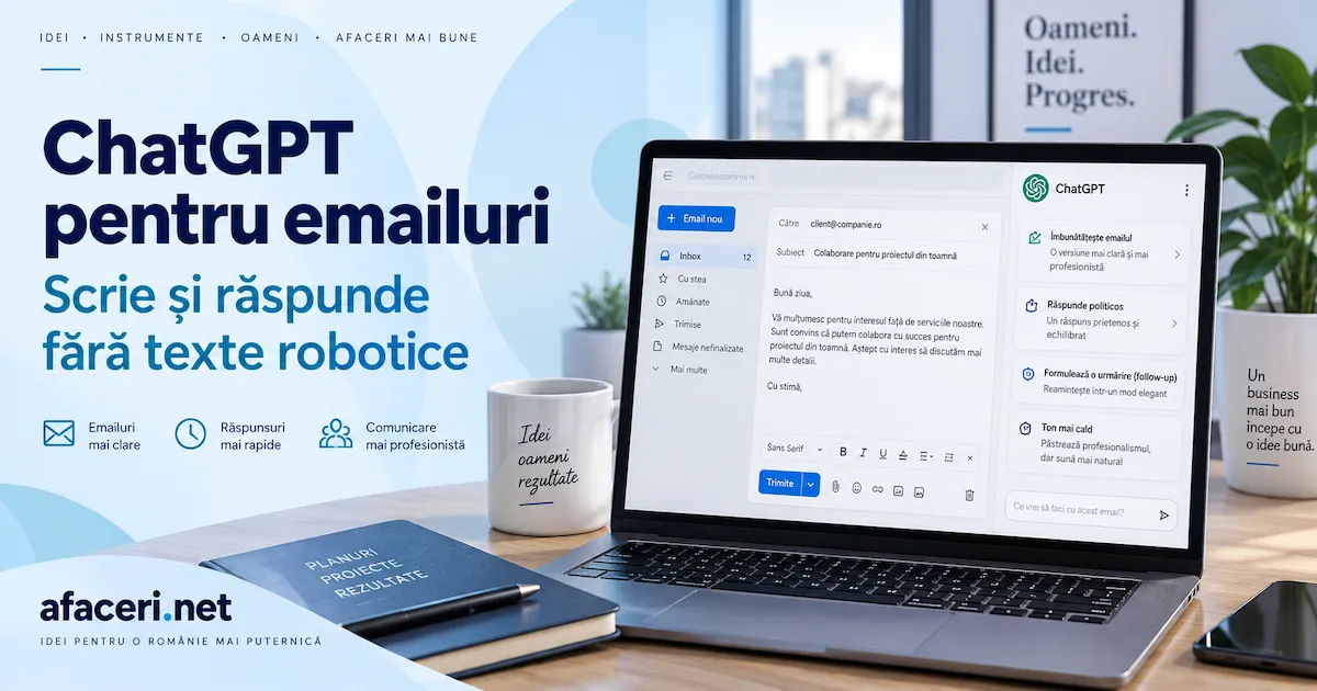 ChatGPT pentru emailuri: cum scrii, răspunzi și organizezi inboxul fără texte robotice