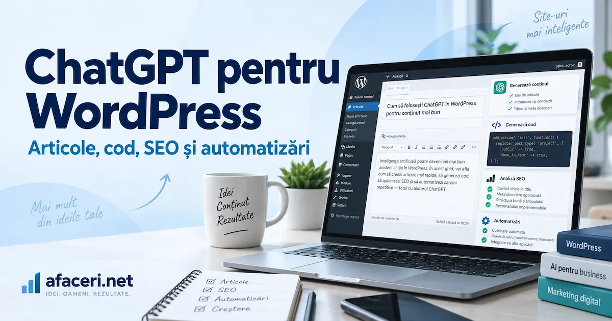 ChatGPT pentru WordPress: articole, cod, SEO și automatizări fără să-ți strici site-ul