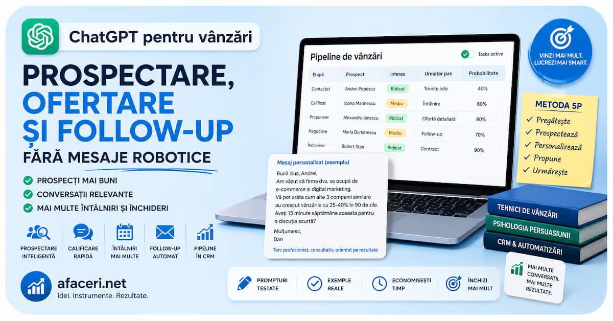 ChatGPT pentru vânzări: prospectare, ofertare și follow-up fără mesaje robotice
